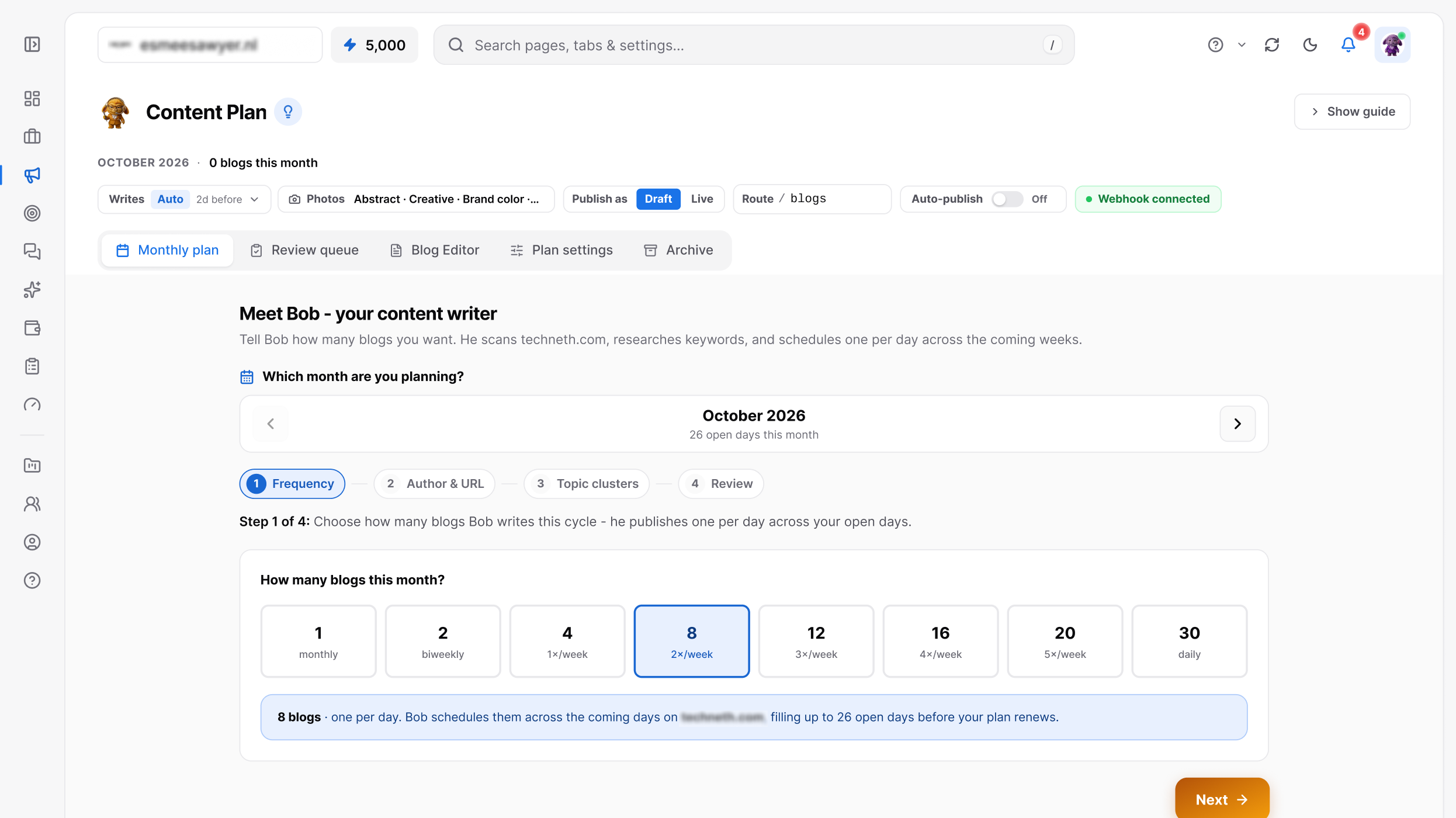 Content in the Tryneth dashboard