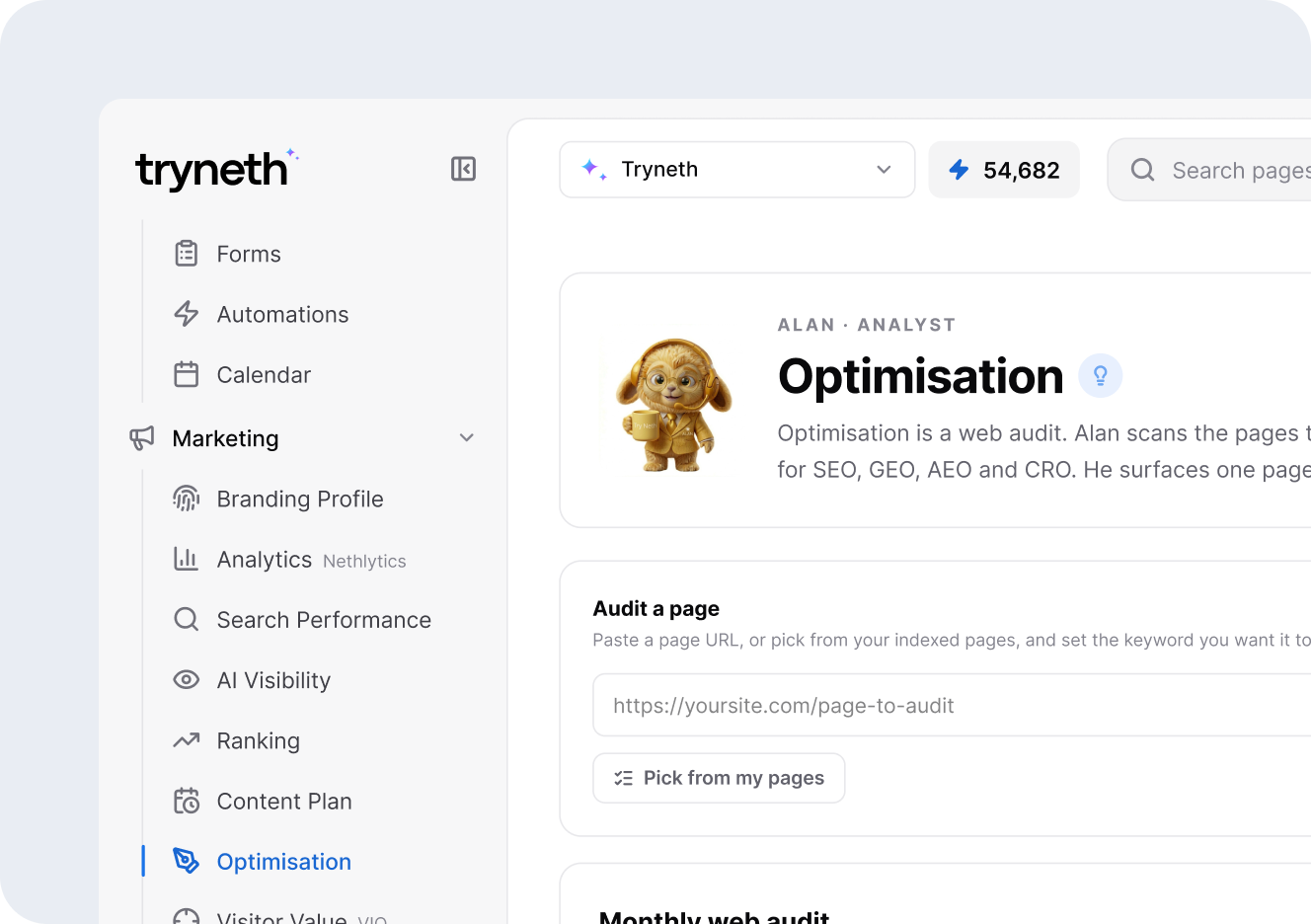 Optimisation in the Tryneth dashboard