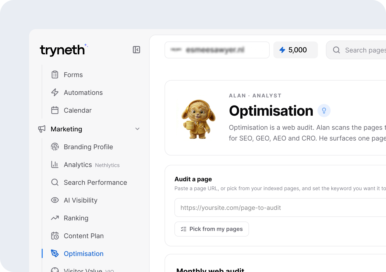 Optimization in the Tryneth dashboard