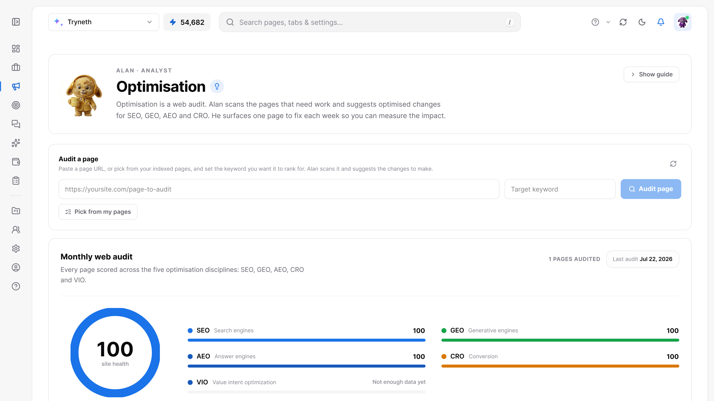 Optimisation in the Tryneth dashboard