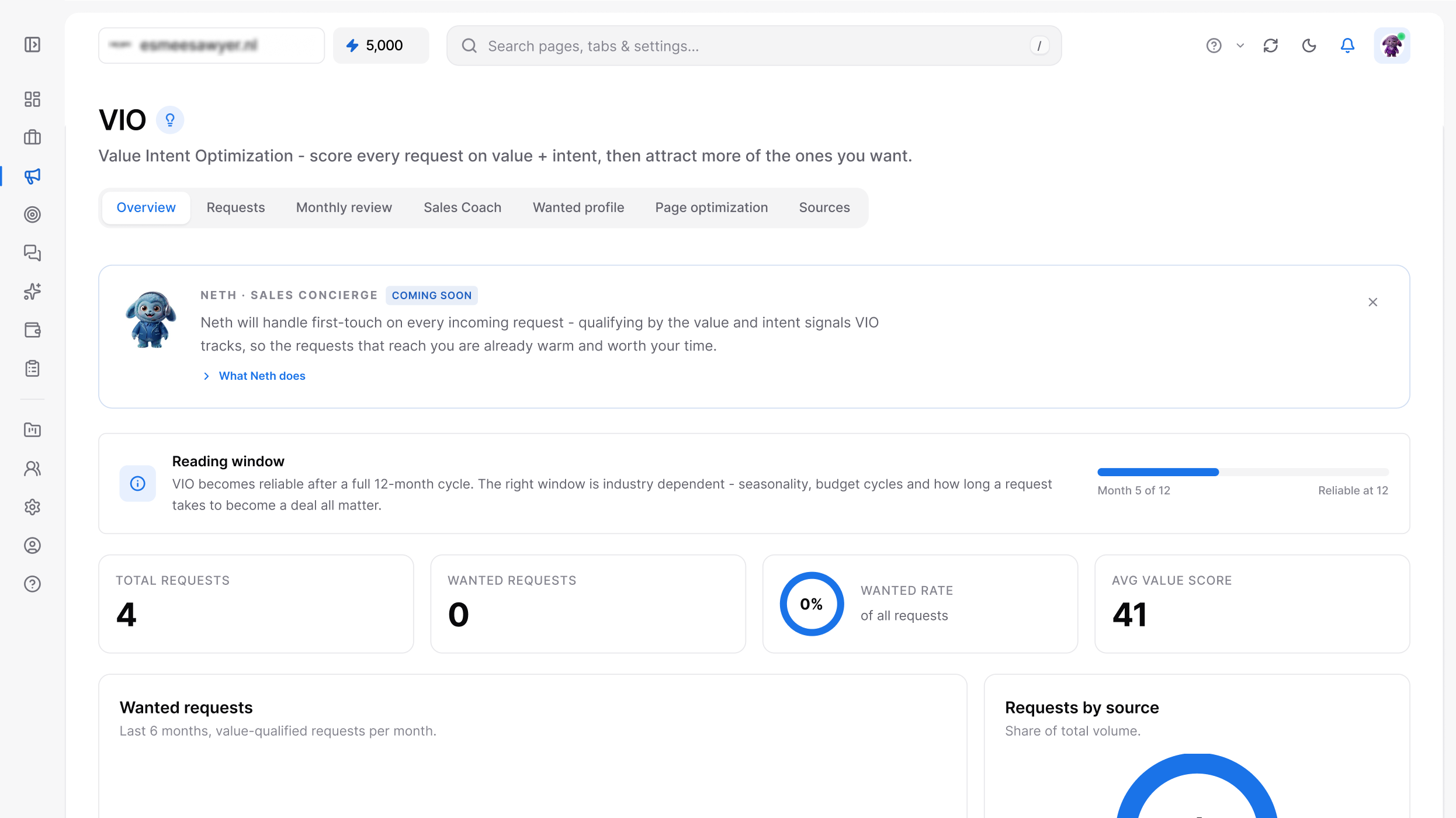 VIO Sales Coach in the Tryneth dashboard